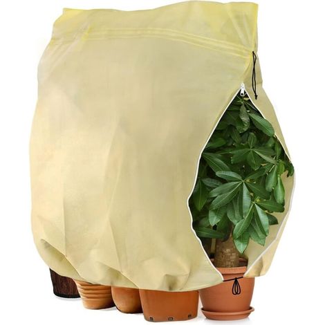 Überwinterungshülle Für Pflanzen, Verstellbare Pflanzenschutzhülle Mit Kordelzug, Wiederverwendbarer Frostschutz-pflanzensack, 180 X 120 Cm, Beige