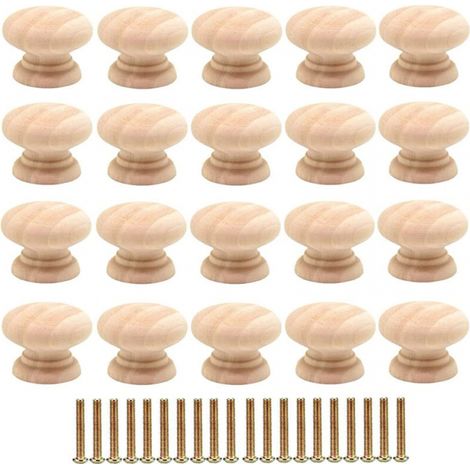 20er-set Runde Holz-schrankknöpfe, 35 Mm, Möbelgriffe Für Türen Und Schränke Mit Schrauben