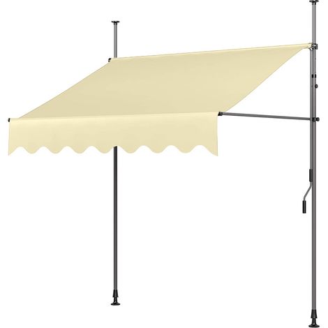 Manuelles Ausziehbares Uv-beständiges Vordach Gartenmarkise Aus Stahl Und Polyester Mit Kurbel Ohne Bohren Teleskopvordach In Höhe Und Neigung Verstellbar 250 Cm, Beige 100 Cm