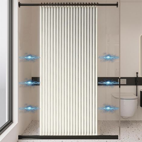 Faltbarer Und Wasserdichter Duschvorhang, Magnetischer Duschvorhang, Dicker Leinen-duschvorhang, Ohne Futter, Beige, 150 Cm X 200 Cm
