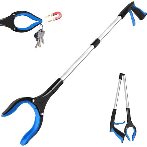 Faltbare Greifzange 82 Cm, 360° Drehbarer Kopf, Aluminium-greifzange, Greifzange, Teleskopzange Mit Magnetischen Aufsätzen, Müllgreifer (blau)