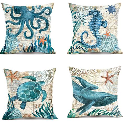 45x45cm Außen Kissenbezug, Set Von 4 Wasserdicht Marineblau Muster Sofa Kissenbezug Für Patio Garten Wohnzimmer Schlafzimmer Dekoration