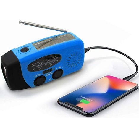 Notfall-solar-wetterradio, Erdbeben-kit, Kurbel, Selbstversorgend, Am/fm/wb, Survival-radio Mit Kurbelantrieb, Led-taschenlampe, 2000-mah-powerbank Für Iphone Und Smartphones (blau)
