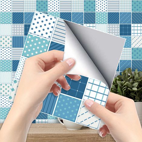 6 Stück Blaue Fliesenbodenplatten (20 X 20 Cm) - Selbstklebende Fliesen Für Küche, Wohnzimmer, Badezimmer Und Innendekoration. Pvc