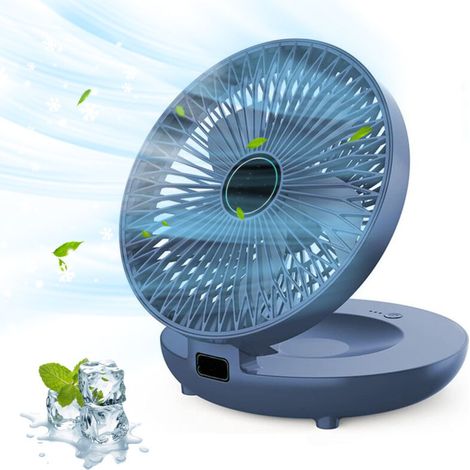 Blauer Tragbarer Usb-lüfter Mit 1200 Mah, 3 Geschwindigkeiten, Faltbarer Wandventilator Für Schlafzimmer, Küche, Yoga