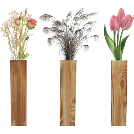 3er-set Moderne Wandvasen Aus Holz Für Zimmerpflanzen – 2,5 X 5,6 X 29,5 Cm – Innenmaße: 2,5 X 5,6 X 29,5 Cm – Wandvase Für Trockenblumen Und Grünpflanzen