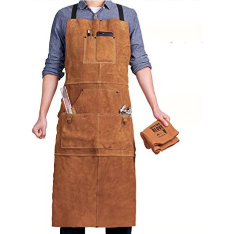 Schweißer-schürze Mit 6 Taschen, Hitzebeständige, Feuerfeste Lederschürze Für Die Arbeit, Verstellbare Tischler-schürze Für Herren In M Bis Xxxl, Ideal Für Schmiede, Mechaniker Und Werkstatt