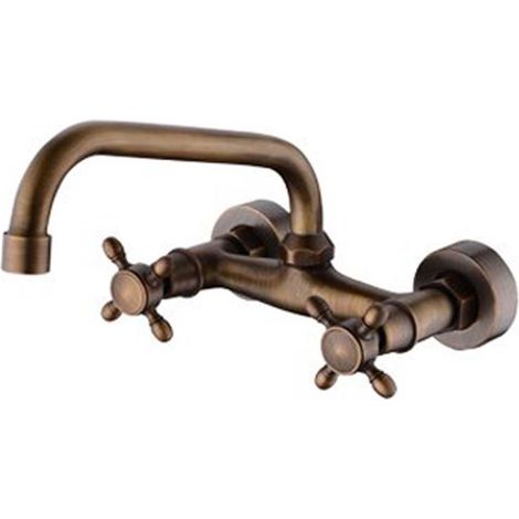 Wandmontierter Wasserhahn Aus Bronze, Vollständig Aus Kupfer, Antiker Drehbarer Wandmischer Für Warm- Und Kaltwasser, Retro-stil