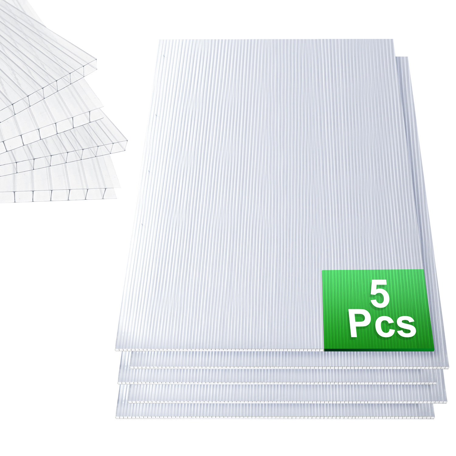 Tolletour 8 Mm Doppelstegplatte Polycarbonat Klar 121 X 60,5 Cm, 5 Stück Für Gewächshaus, Dach & Terrassenüberdachung