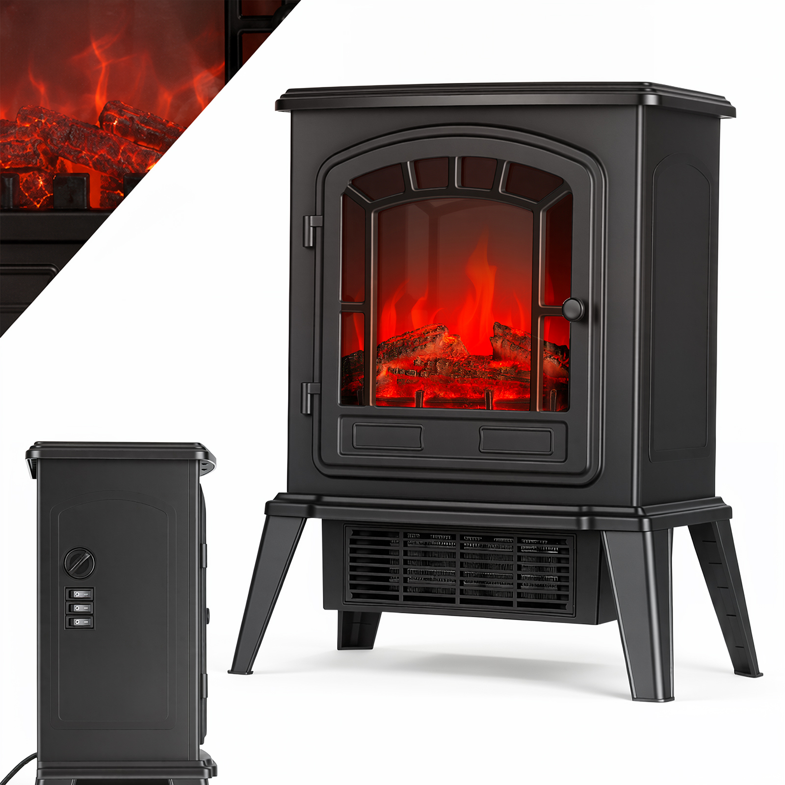Tolletour Freistehender Elektrokamin 1800 W, Led-flamme Separat, Schwarz