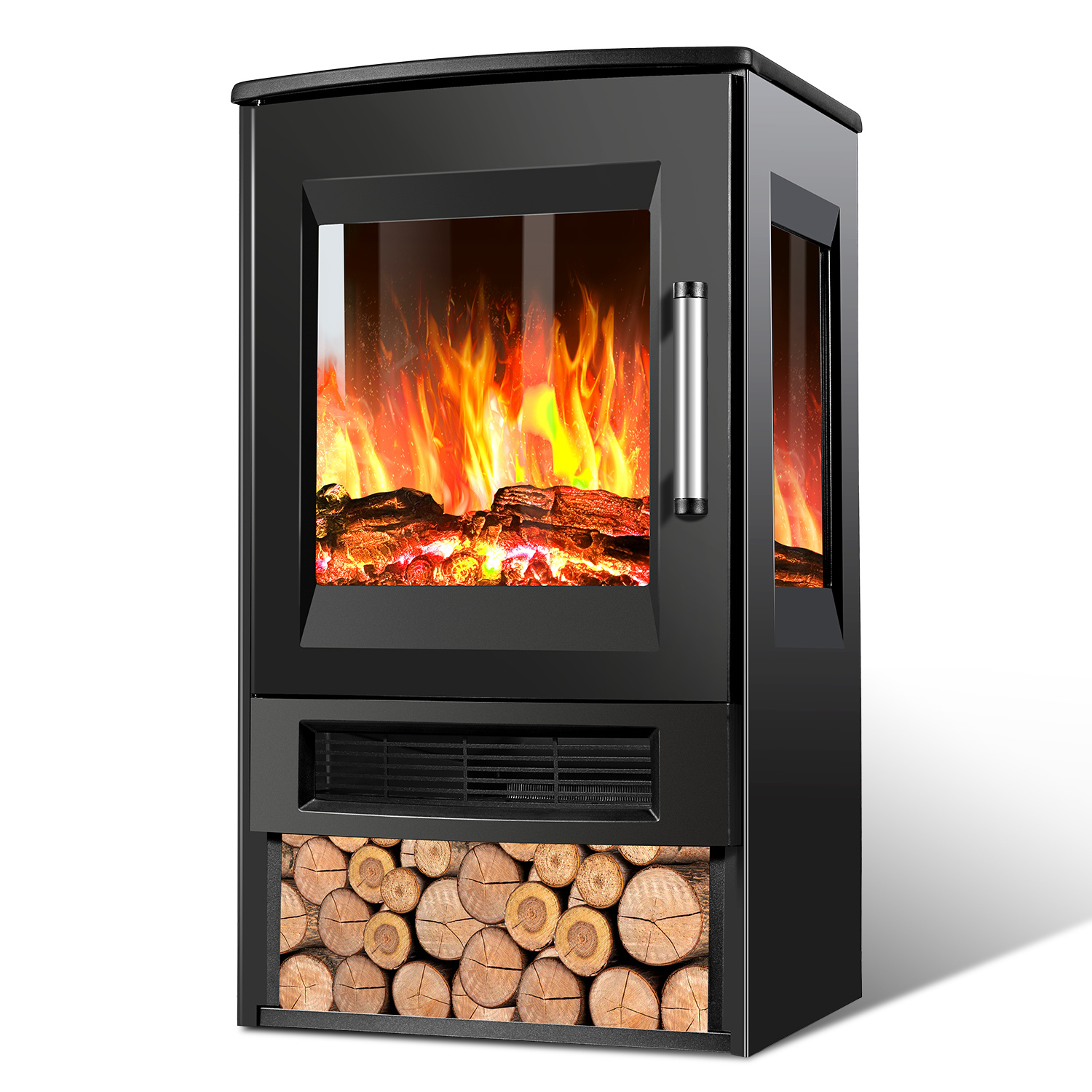 Tolletour Elektrokamin 900/1800 W Kamin Mit Fernbedienung Und 8 Flammenfarben, Schwarz Standkamin