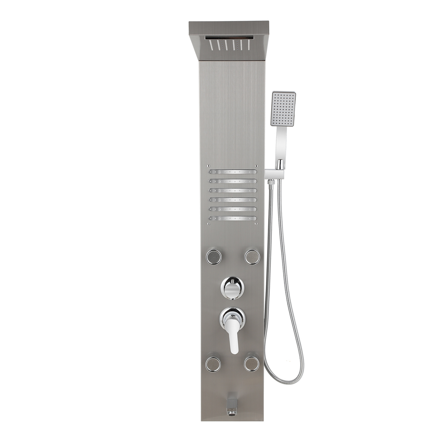 Tolletour Duschpaneel 5 In 1 Aus Edelstahl Silber Mit Led, Regendusche, Wasserfall, Massage, Wanneneinlauf Und Handbrause