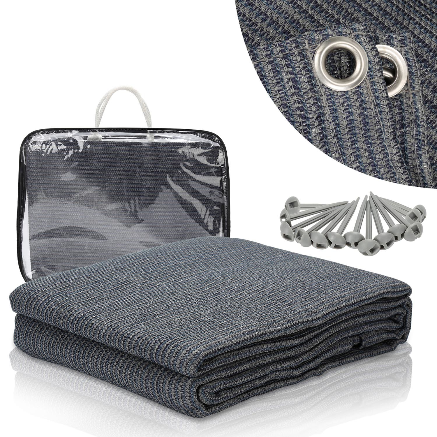 Tolletour Campingteppich Aus Hdpe, 240 G/m², Blaugrau - 250 X 600 Cm, 1 Teppich, Inkl. 13 Heringe, Uv-stabil, Beidseitig Nutzbar