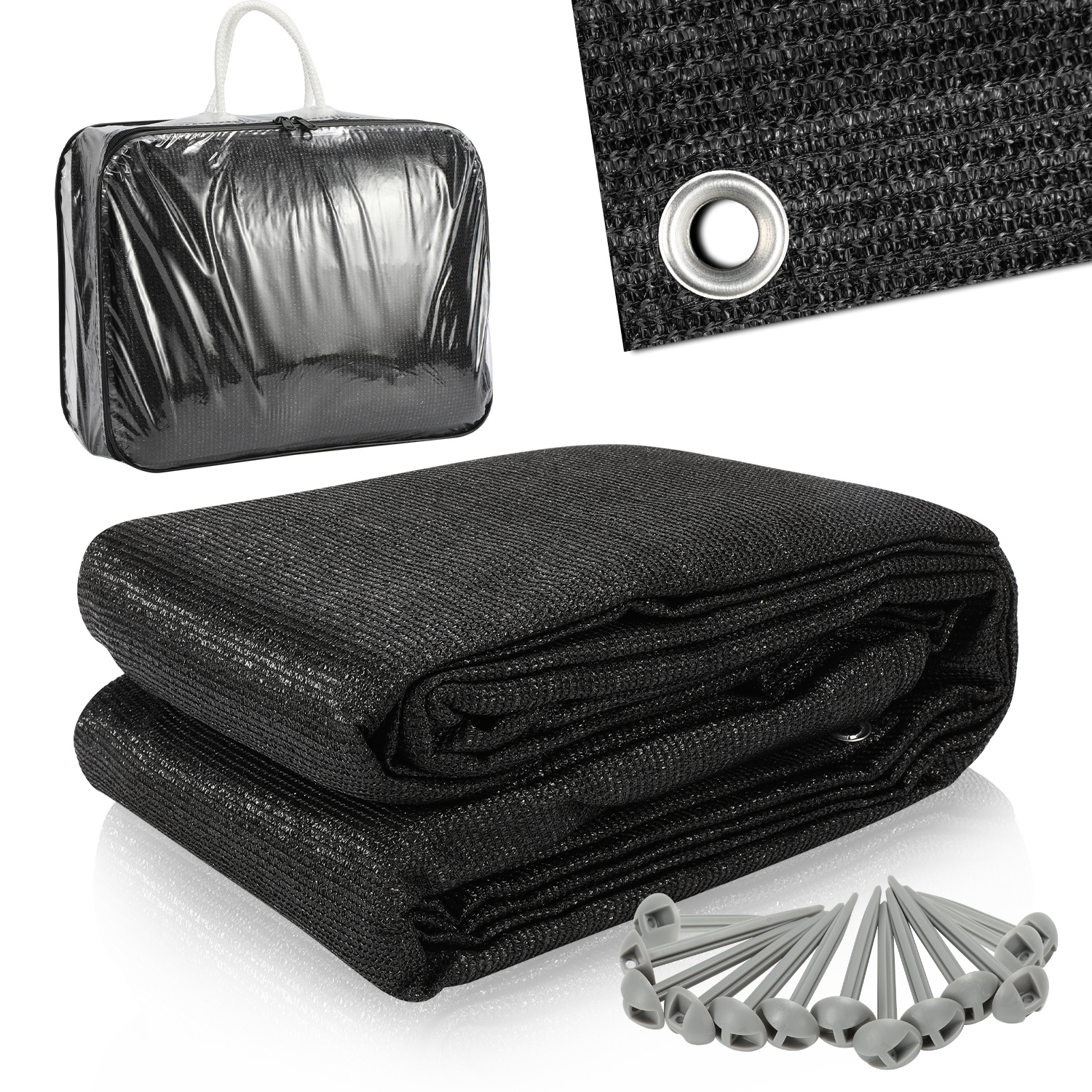 Tolletour Campingteppich Aus Hdpe, 240 G/m², Schwarz - 250 X 300 Cm, 1 Teppich, Inkl. 13 Heringe, Uv-stabil, Beidseitig Nutzbar