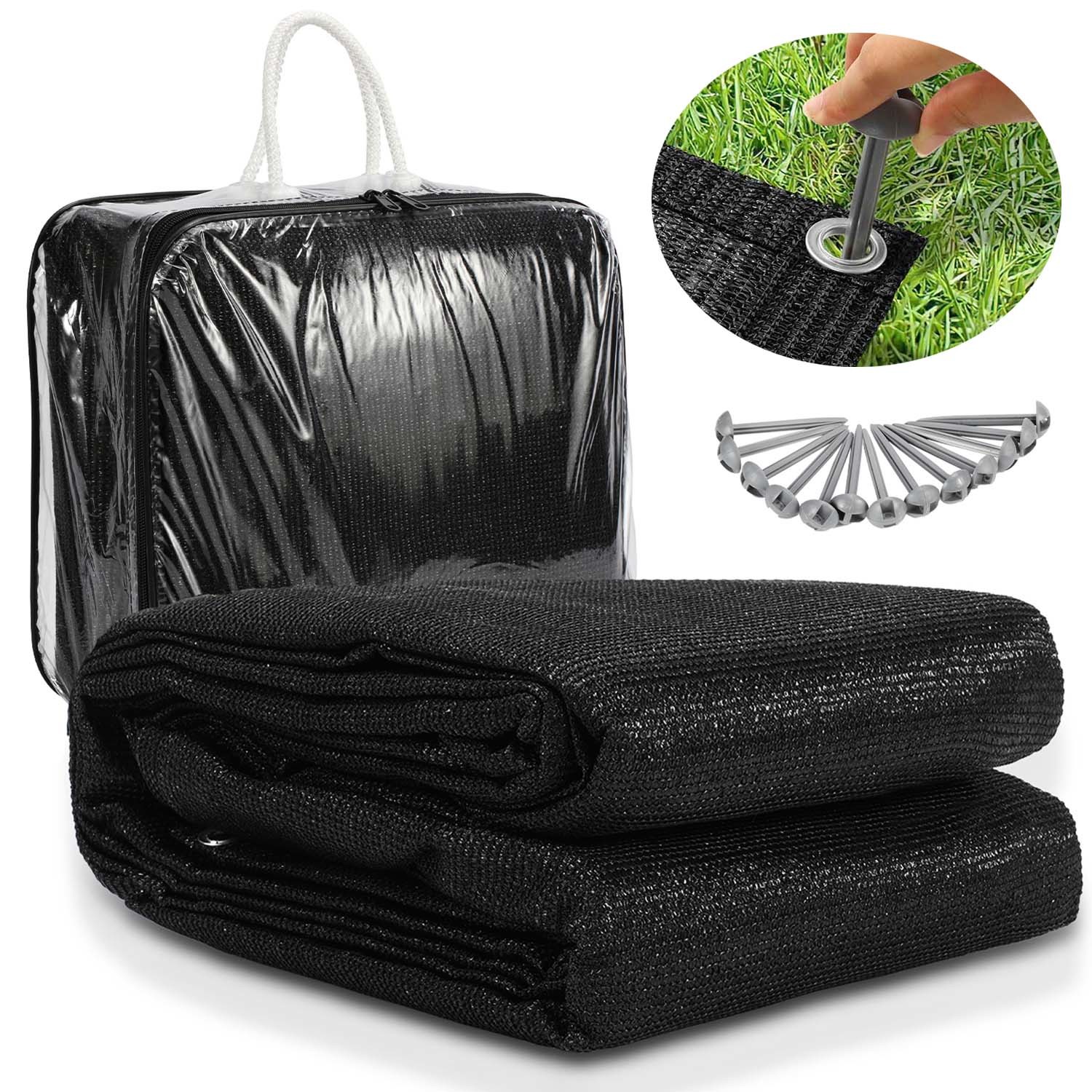 Tolletour Campingteppich Aus Hdpe, 240 G/m², Schwarz - 200 X 200 Cm, 1 Teppich, Inkl. 13 Heringe, Uv-stabil, Beidseitig Nutzbar