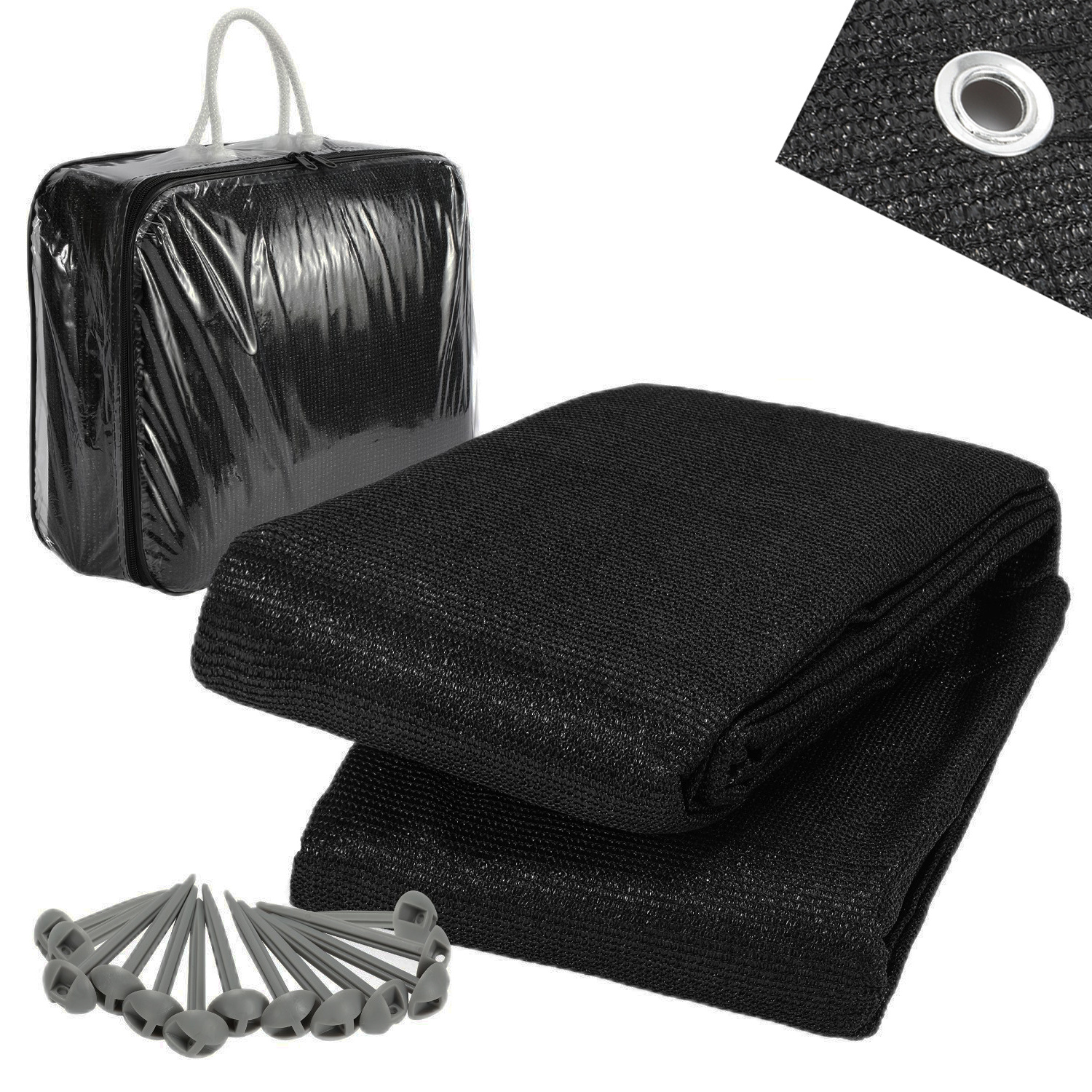 Tolletour Campingteppich Aus Hdpe, 240 G/m², Schwarz - 250 X 250 Cm, 1 Teppich, Inkl. 13 Heringe, Uv-stabil, Beidseitig Nutzbar