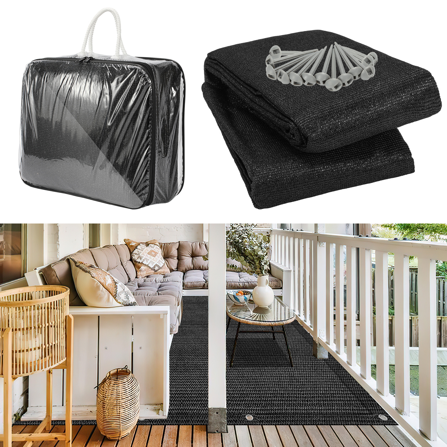 Tolletour Campingteppich Aus Hdpe, 240 G/m², Schwarz - 250 X 500 Cm, 1 Teppich, Inkl. 13 Heringe, Uv-stabil, Beidseitig Nutzbar