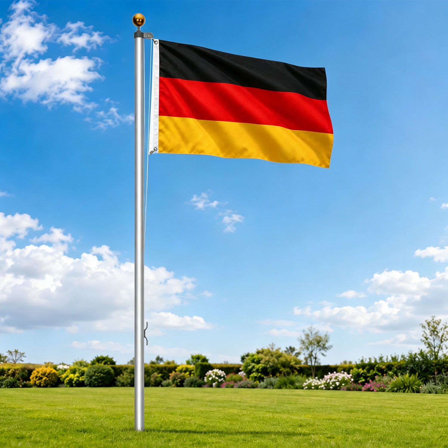 Tolletour Flaggenmast 6,5 M Aluminium Silber Mit Hissrolle, Deutschlandfahne 147 X 88 Cm Und Zubehör