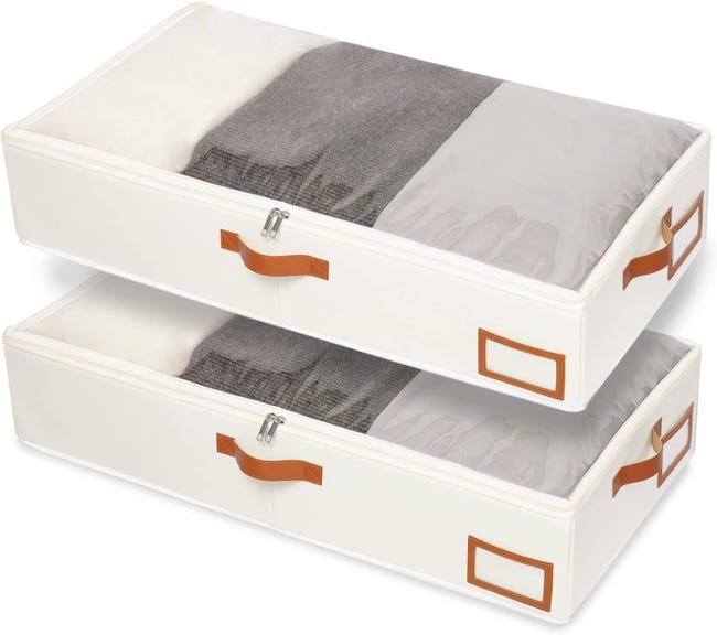 Stück 80 X 45 X 15 Cm, Beige Aufbewahrungsboxen Für Unter Das Bett, Faltbare Kleidersäcke, Transparentes Fenster Und Reißverschluss