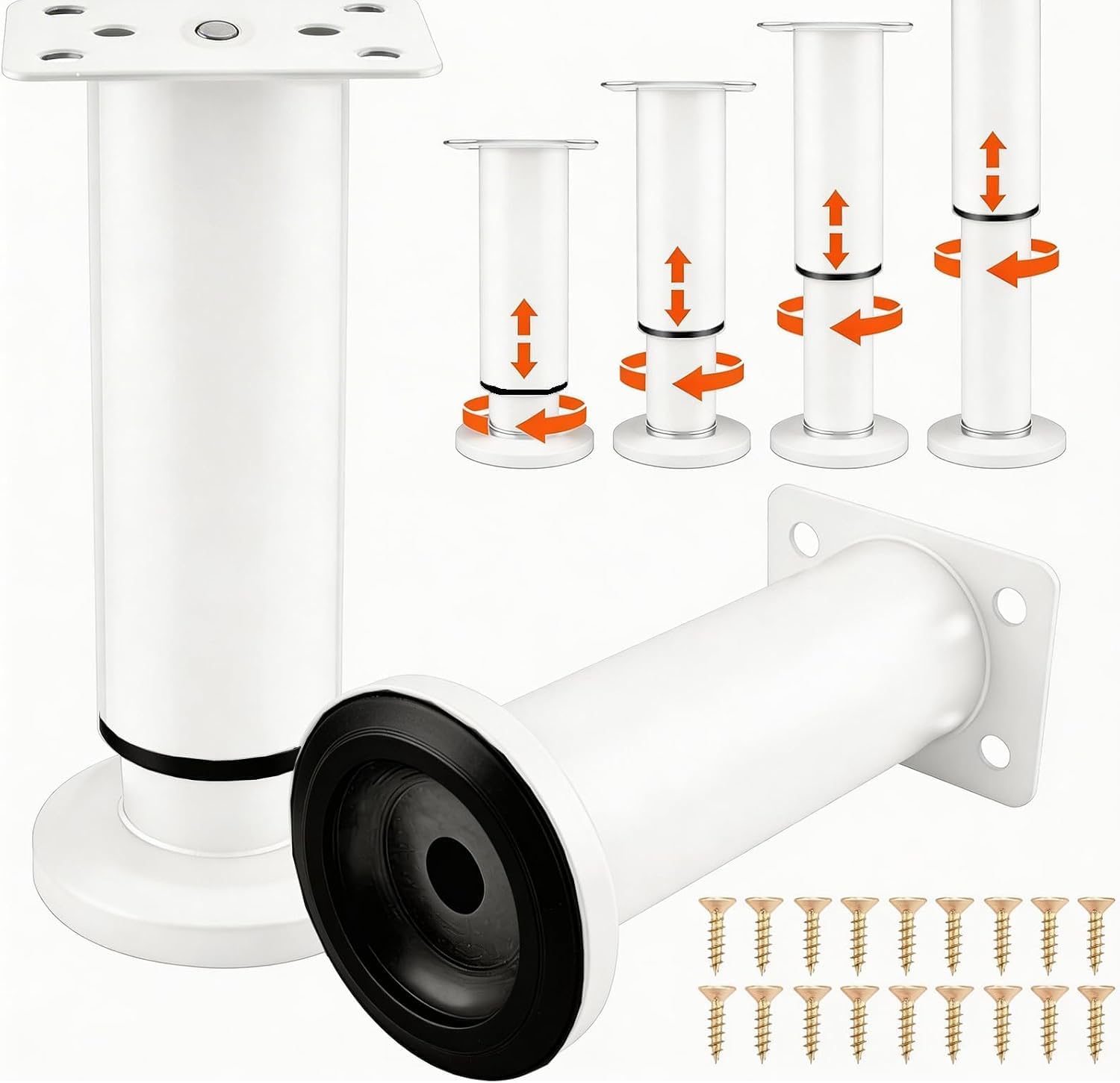 4er-set Höhenverstellbare Möbelfüße (12–18 Cm), Weiß – Für Sofa, Tisch, Bett, Kommode, Couch