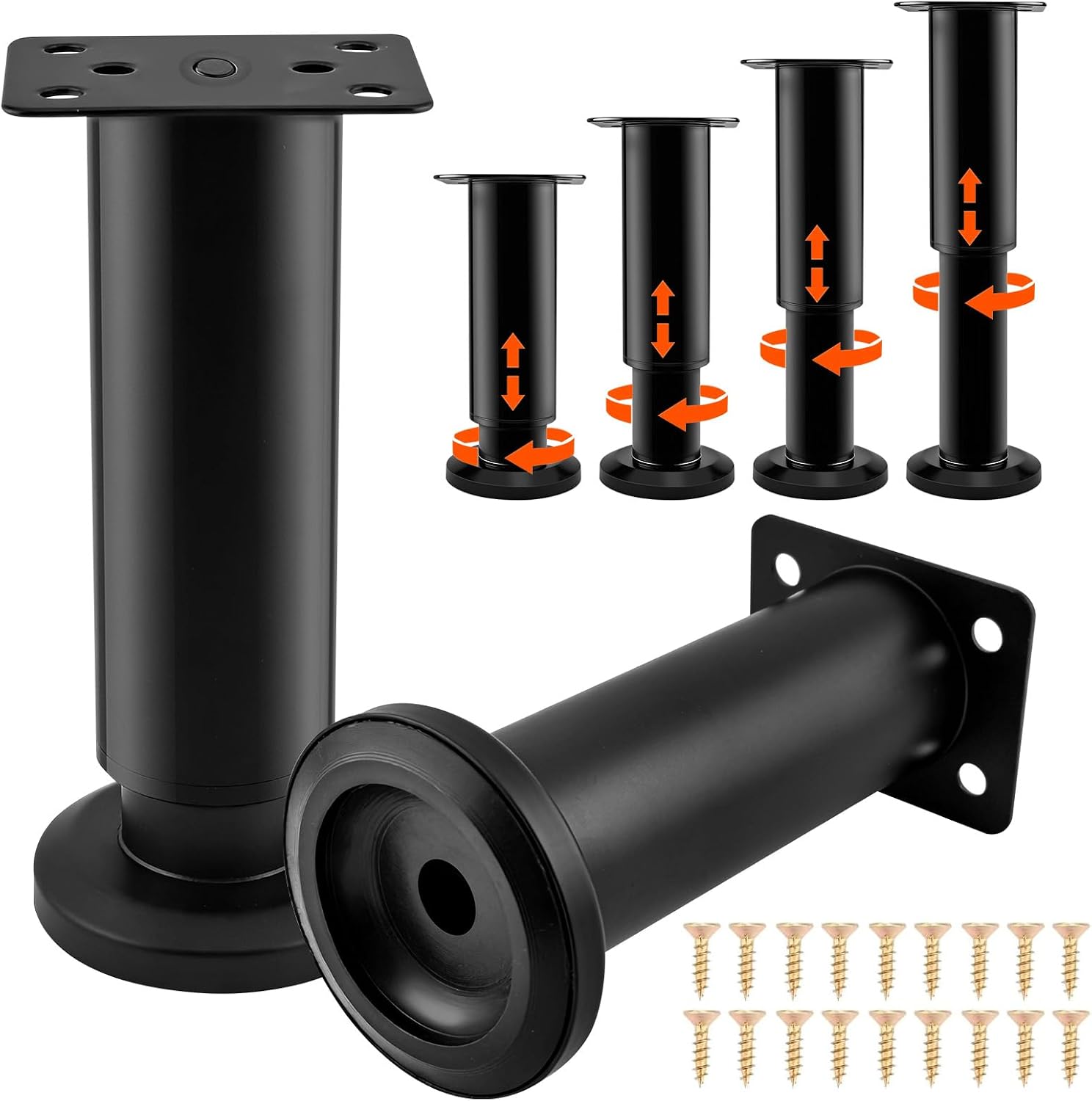 4er-set Höhenverstellbare Möbelfüße (18–30 Cm), Schwarz – Für Sofa, Tisch, Bett, Kommode, Couch
