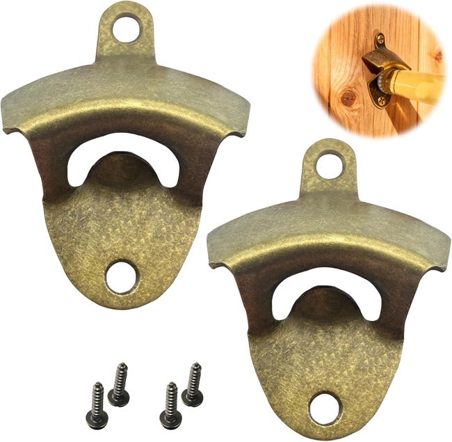 2-teiliger Wandflaschenöffner, Multifunktionaler Vintage-bierflaschenöffner Aus Metall Mit Selbstschneidenden Schrauben, Geeignet Für Bars