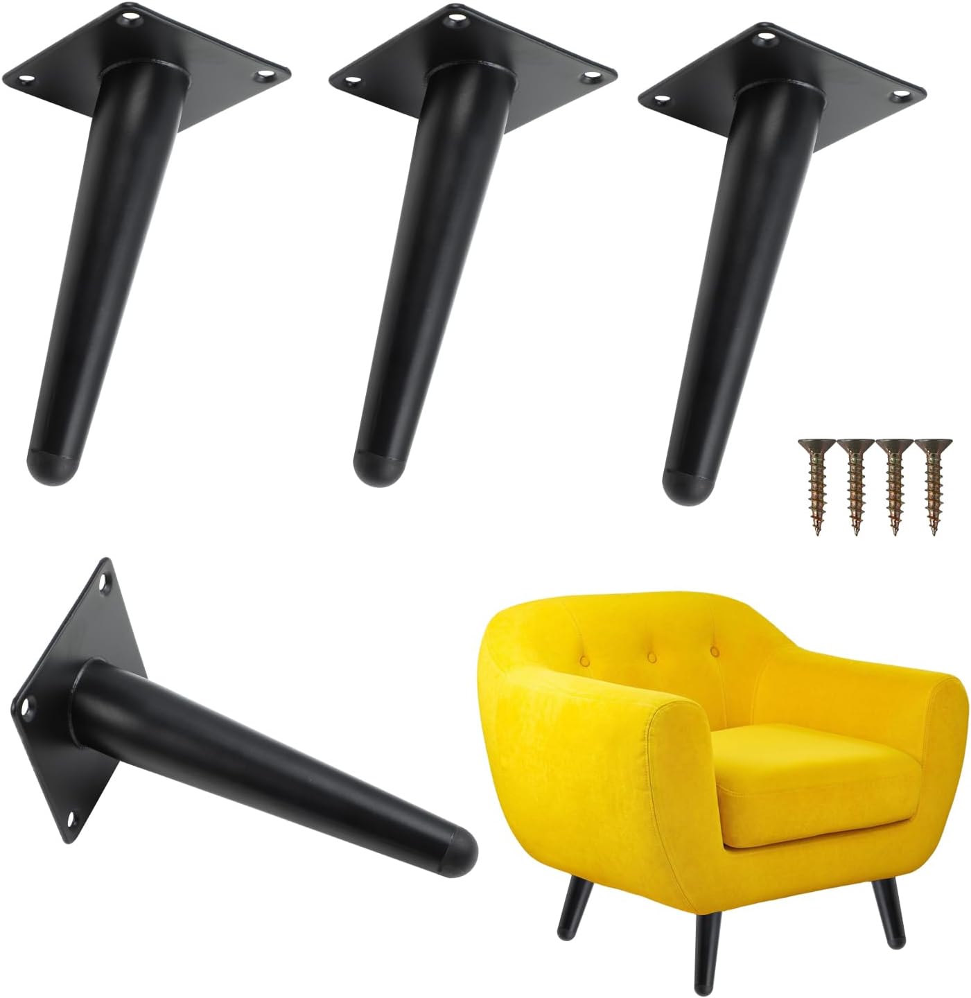 Abgewinkelte Möbelbeine 20 Cm – 4er-set Schwarze Metallbeine, Stabile, Nicht Verstellbare Beine Für