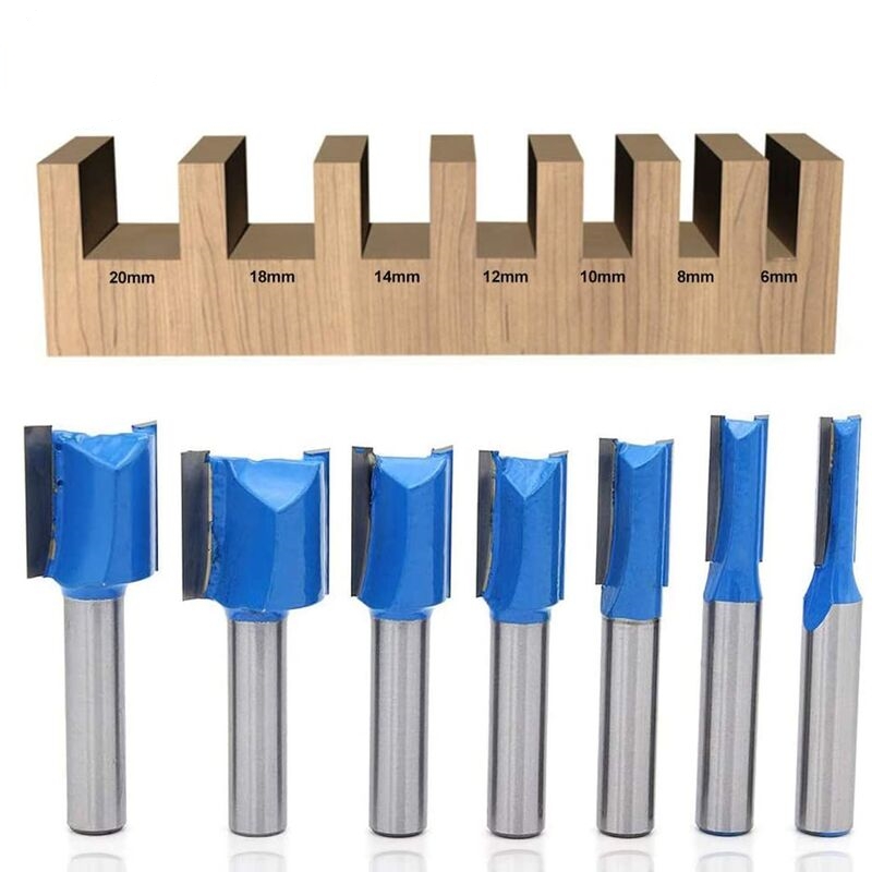 Fräser-reinigungsbits, Holzbearbeitungsschneider, 6/8/10/12/14/18/20 Mm Durchmesser, Bündigschnitt-modell-fräser-bit-set, 8 Mm, Blau, 7-teilig