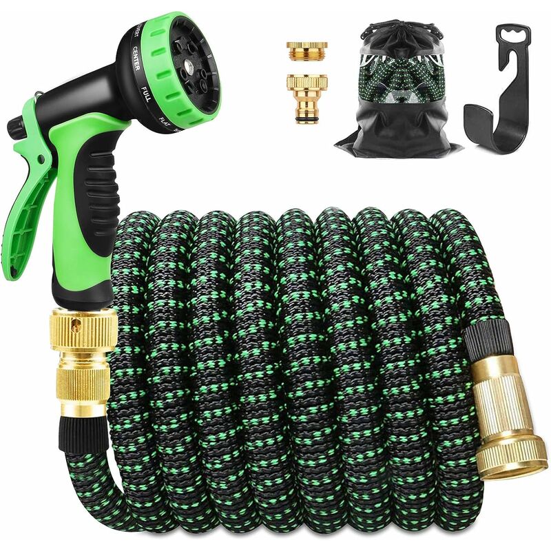 50 Fuß Erweiterbarer Gartenschlauch, Gartenschlauch Mit Halter Und Einziehbaren Gartenschlauchanschlüssen Für 10-funktions-spritzpistole (50 Fuß, Schwarzgrün)