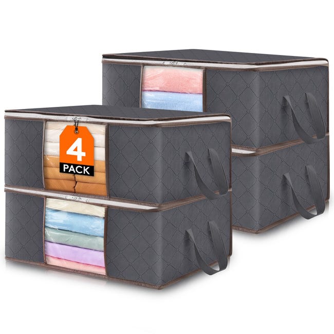 4er-set Kleideraufbewahrungstaschen (35 L), Faltbare Aufbewahrungsboxen Für Unter Das Bett, Mit Sichtfenster, Grau