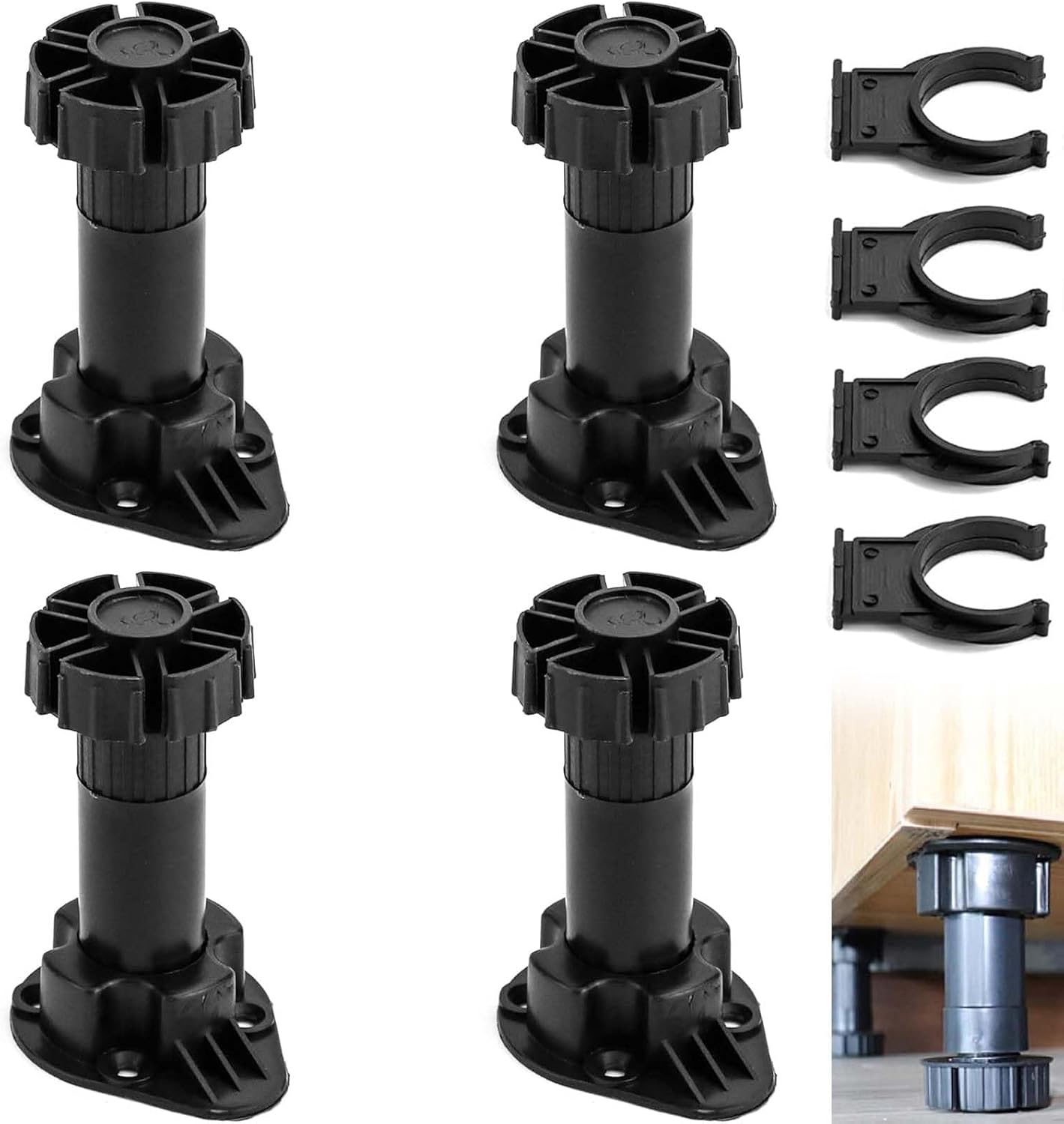 Set Mit 4 Verstellbaren Möbelfüßen, 100–120 Mm, Schwarze Kunststofffüße Für Tisch, Bett Und Sofa