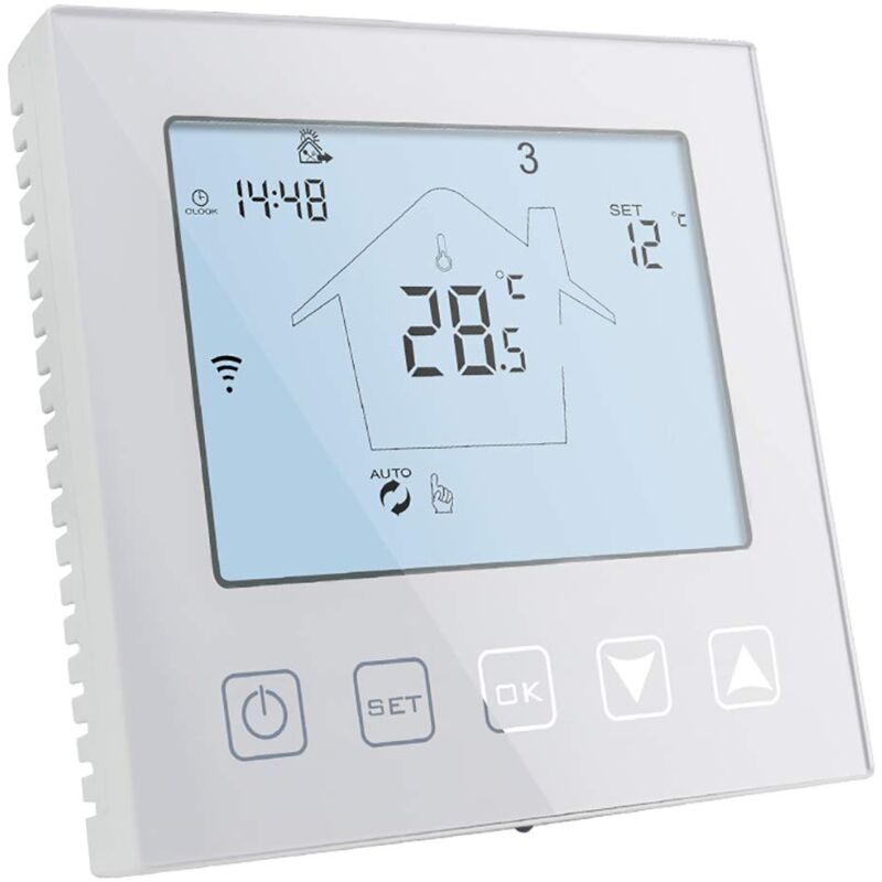 WiFi-Thermostat, Gaskessel/Wasser-Fußbodenheizung, 3A, Alexa Google Home-kompatibel, programmierbar, Weiß - Ymyny
