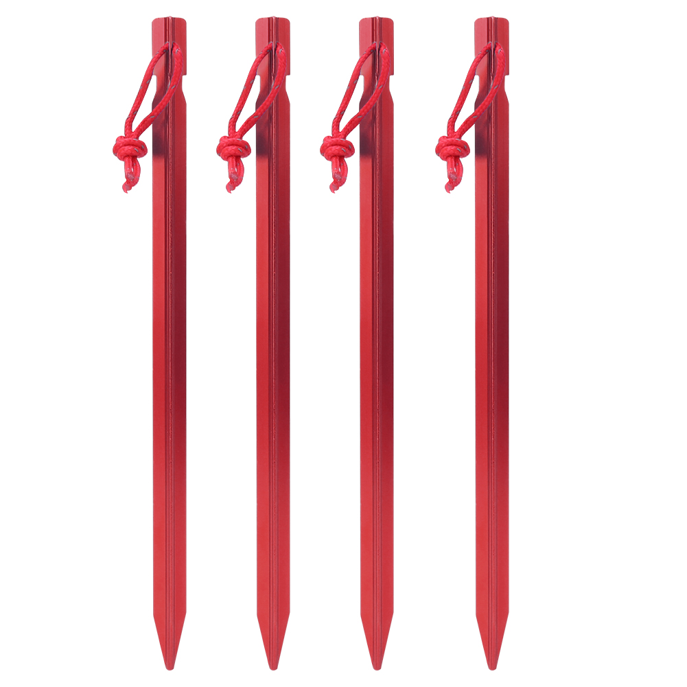 Piquets Tente Camping Ultralégers Alliage Aluminium 23cm 4 Pièces, Piquets Sol Allongés Extérieur Rouge