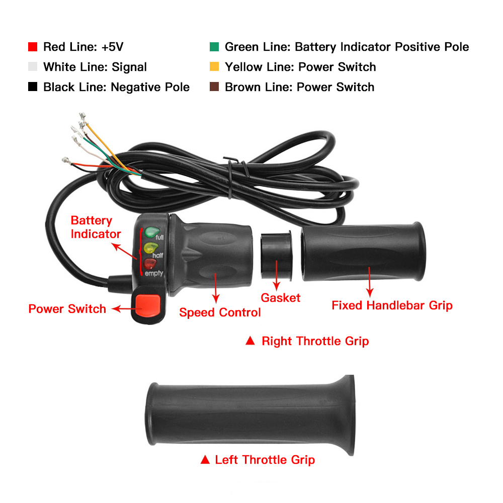 Guidon Vélo Électrique Droit Et Gauche 36v/48v, Poignée Accélérateur Avec Indicateur Batterie, Interrupteur Alimentation, Poignée Torsadée, Pouce