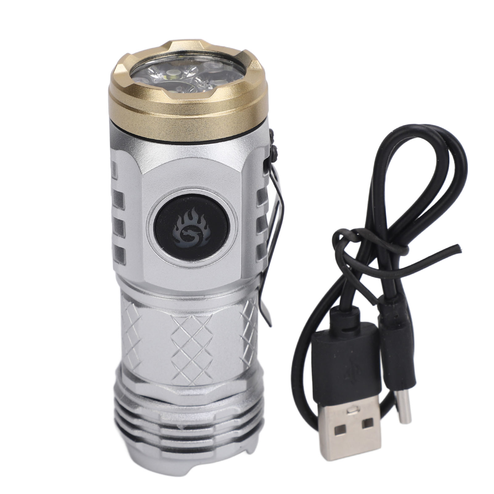 Mini Lampe Torche Led Portable Rechargeable Longue Portée Plusieurs Modes Camping Plein Air Randonnée Argent
