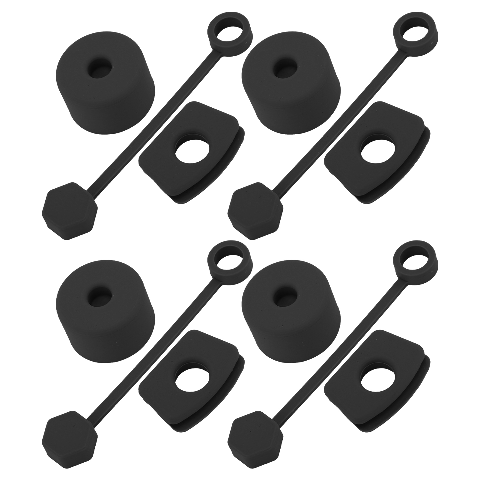 Set Mit 4 Becherzubehörteilen: Schwarzer, Auslaufsicherer Silikonverschluss, Inklusive Strohhalmdeckel, Quadratischem Verschluss Und Rundem Verschluss.