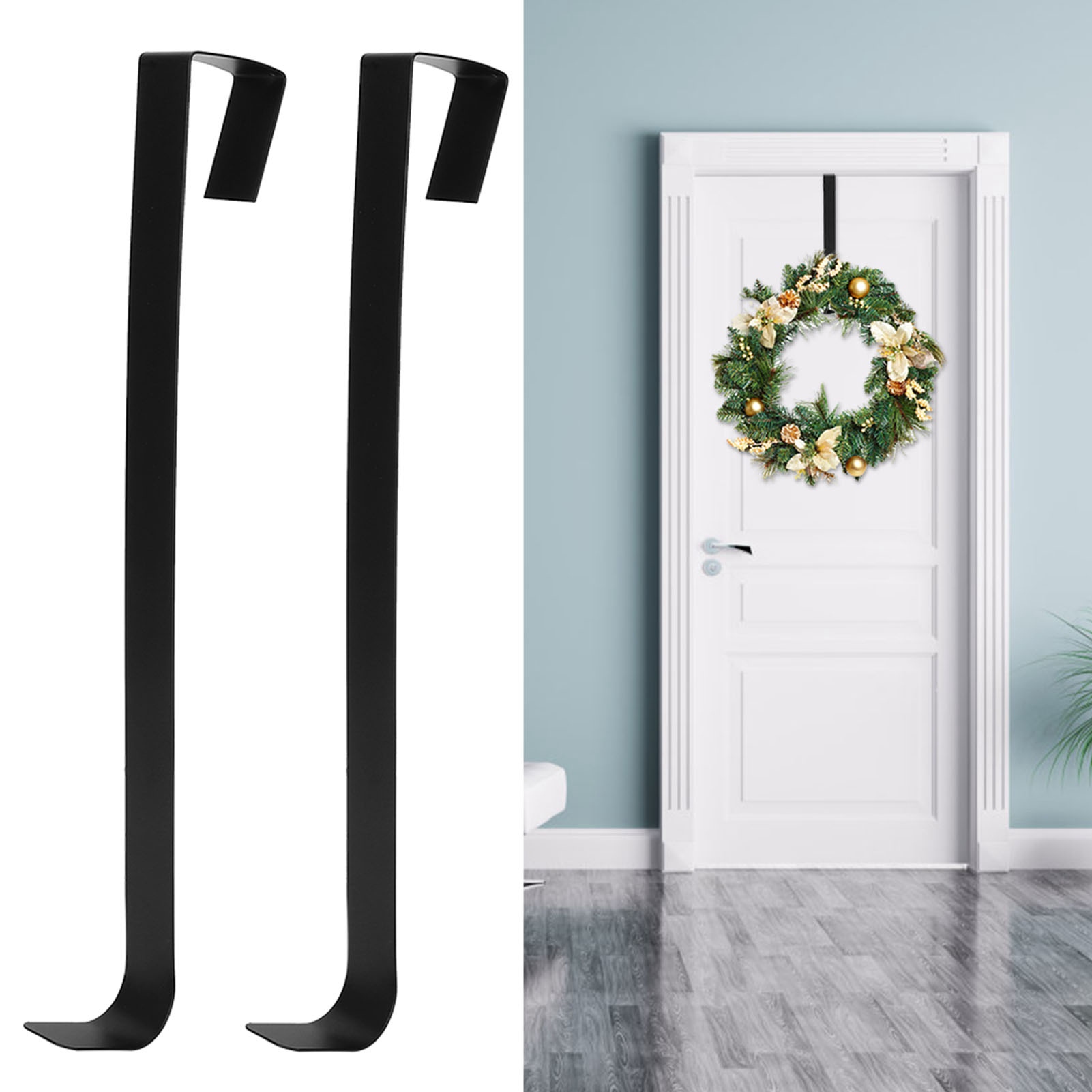 Set Mit 2 Innovativen, Schmiedeeisernen Dekorationen Für Weihnachtsgirlanden, Türhaken, Schwarz