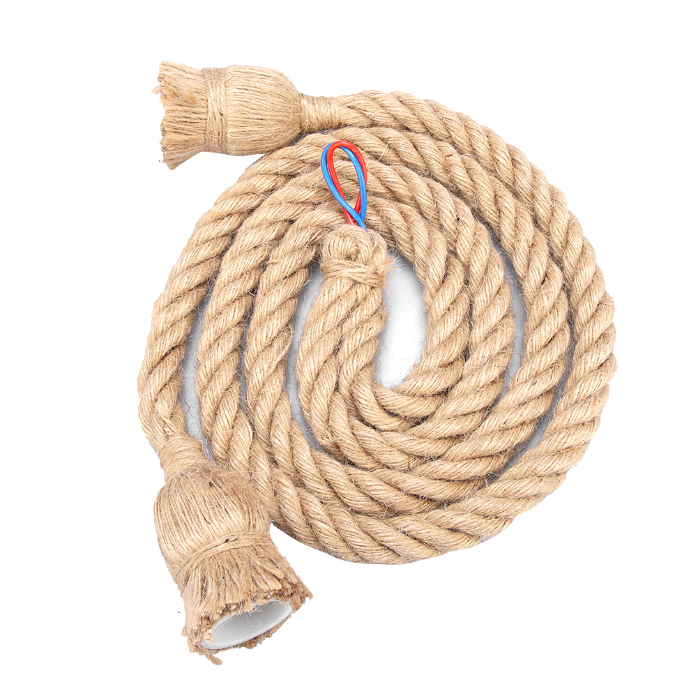 Vintage Retro Pendelleuchte Aus Hanfseil, 2 E27 Fassungen, 85-265 V, 1,5 M.