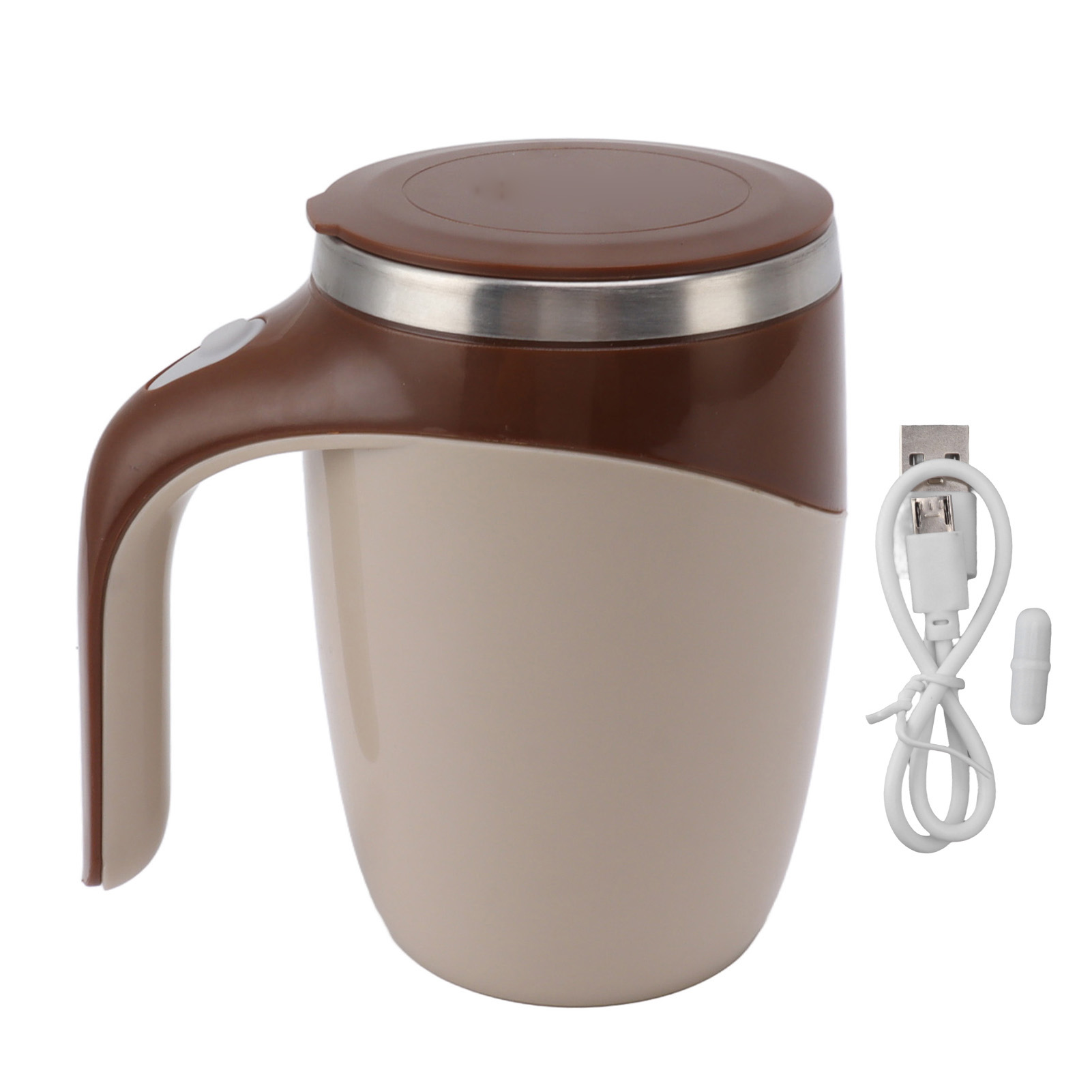 Automatischer Magnetischer Kaffeebecher, Batteriebetrieben, Mit Brauner Edelstahlbeschichtung. Integrierter Elektrischer Mixer.