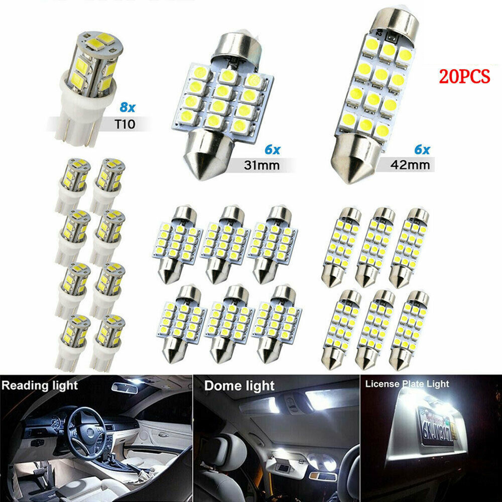 Set Mit Led-autolampen Für Die Innenbeleuchtung (deckenleuchte, Kofferraumbeleuchtung, Kennzeichenbeleuchtung).