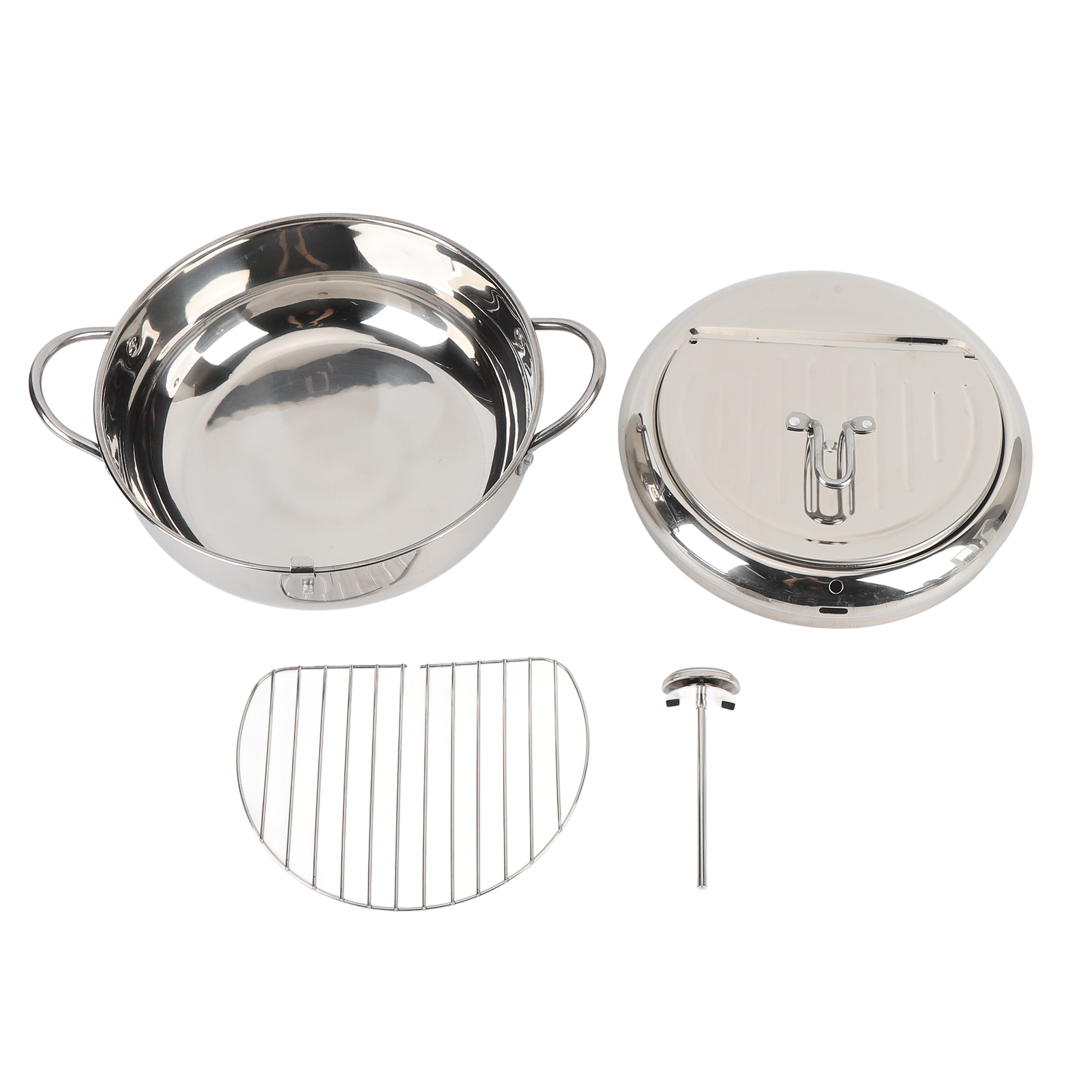 Multifunktionale Edelstahl-fritteuse Mit Thermometerdeckel Und Tropfschale, Ideal Zum Frittieren Von Kartoffeln Und Hähnchen (24 Cm).