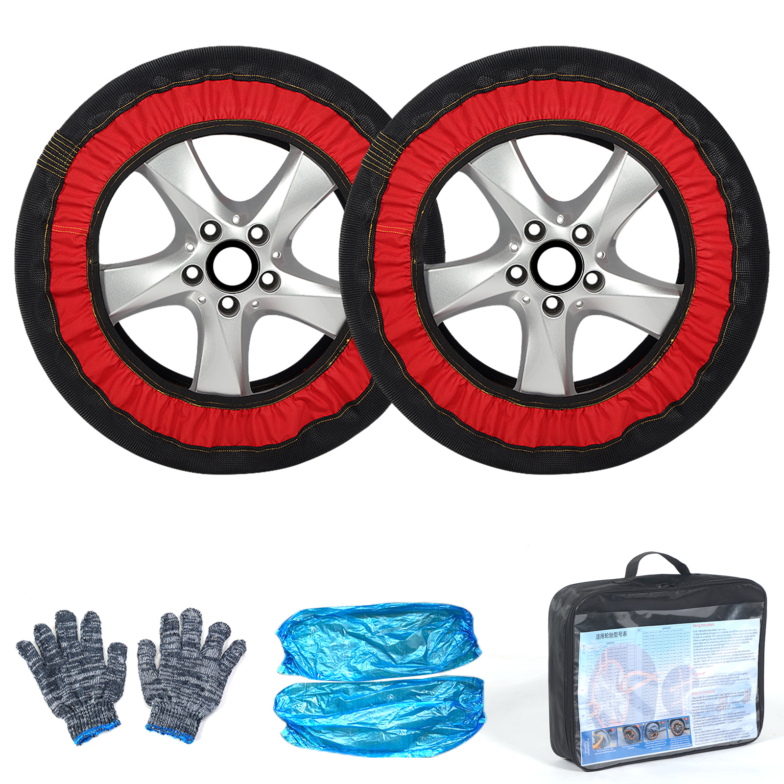 Set Mit 2 Schneesocken Für Autoreifen: Beschädigen Die Nabe Nicht, Rutschfest, Extrem Kältebeständig, Geräuscharm Und Einfach Zu Montieren (6004).