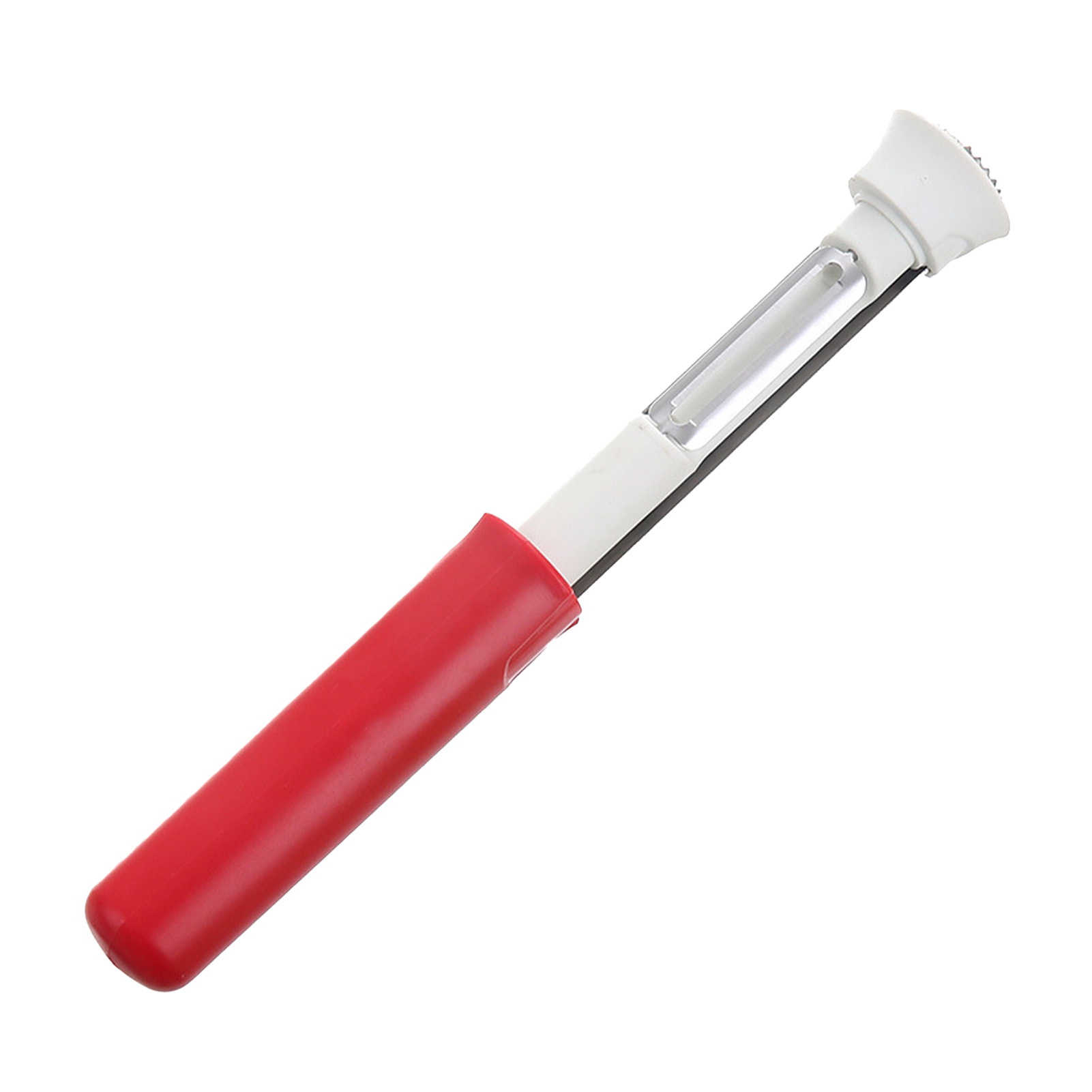 Tragbarer 2-in-1 Multifunktions-obstschäler Und -entkerner Aus Edelstahl, Weiß-rotes Küchengerät