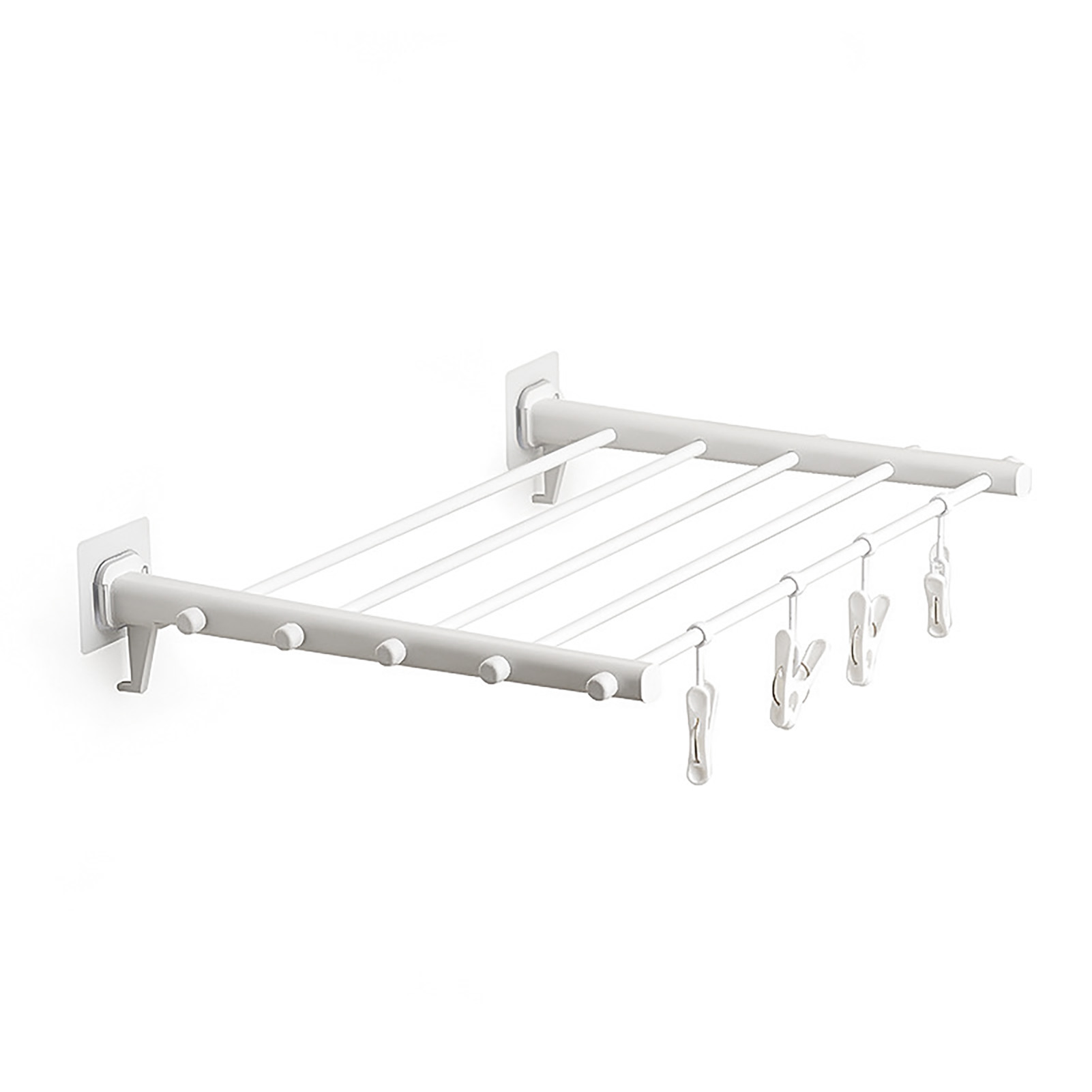 Wandmontierter, Faltbarer Und Teleskopierbarer Wäscheständer, Kein Bohren Erforderlich, Aus Kunststoff, Für Balkone Im Innenbereich, 530 Mm, 4 Klemmen