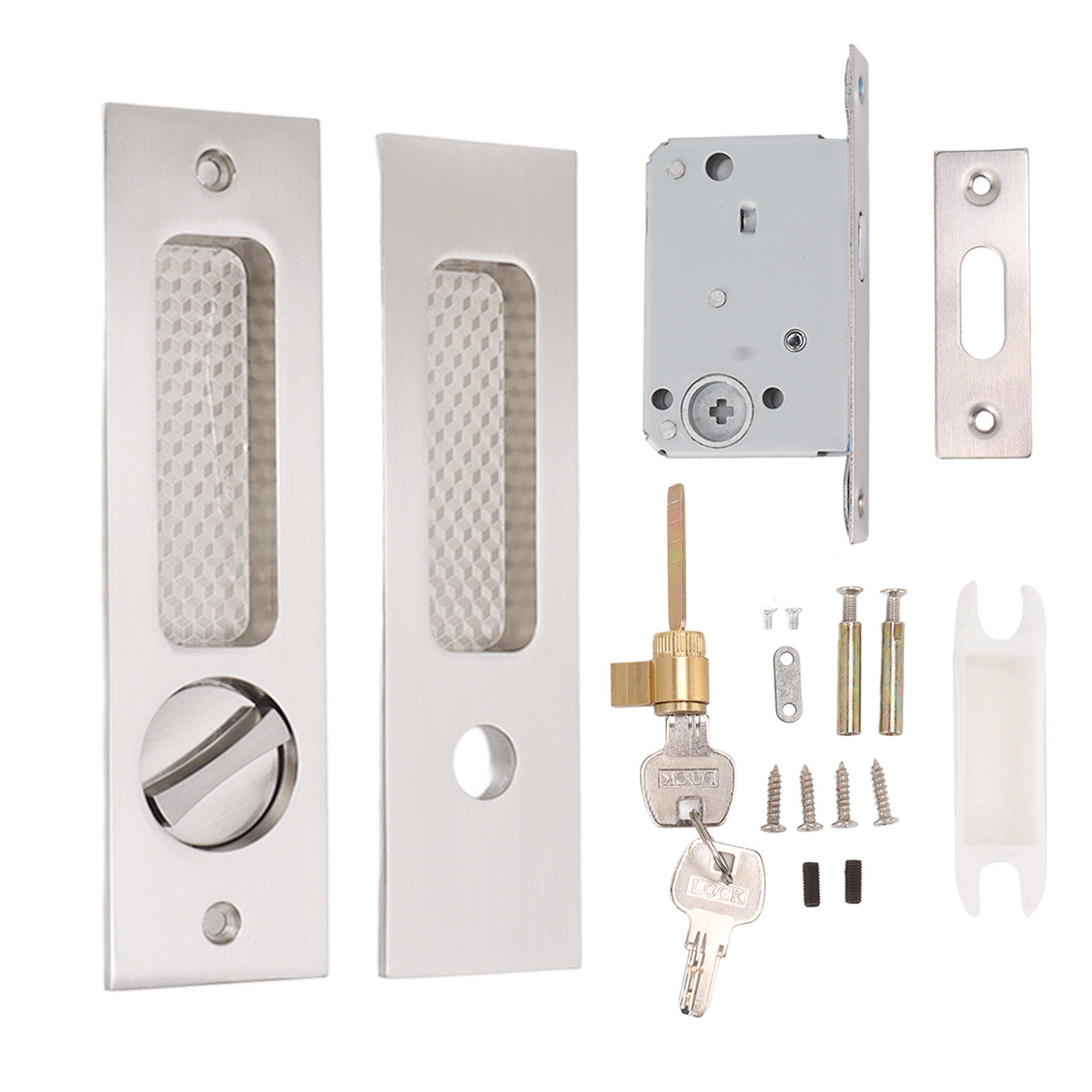 Einsteckschloss Für Schiebetüren Mit 2 Schlüsseln, Aus Zinklegierung, Verdeckter Griff, Für Holzmöbel, Oberfläche In Gebürstetem Nickel