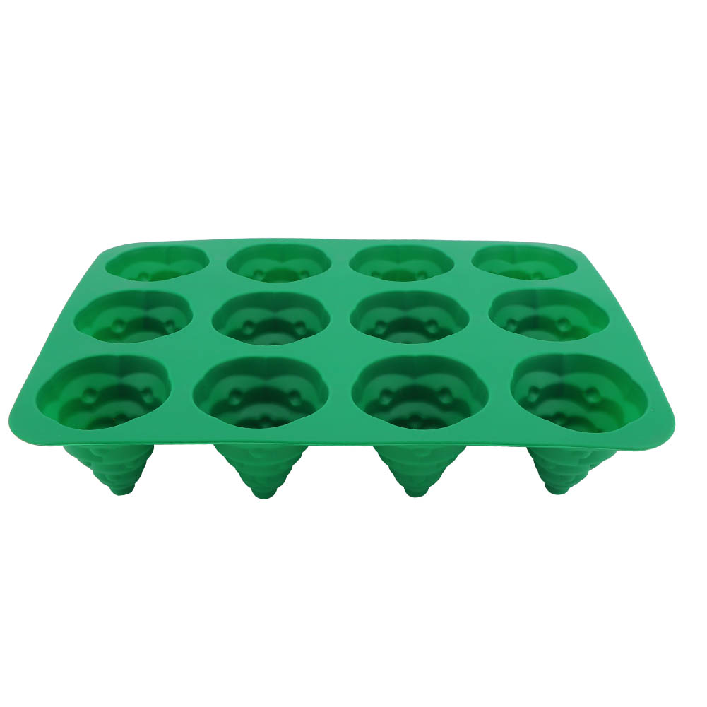 Grüne Silikon-kuchenform Mit 12 Mulden In Form Eines Weihnachtsbaums, Ideal Für Mousse, Schokolade Und Muffins.