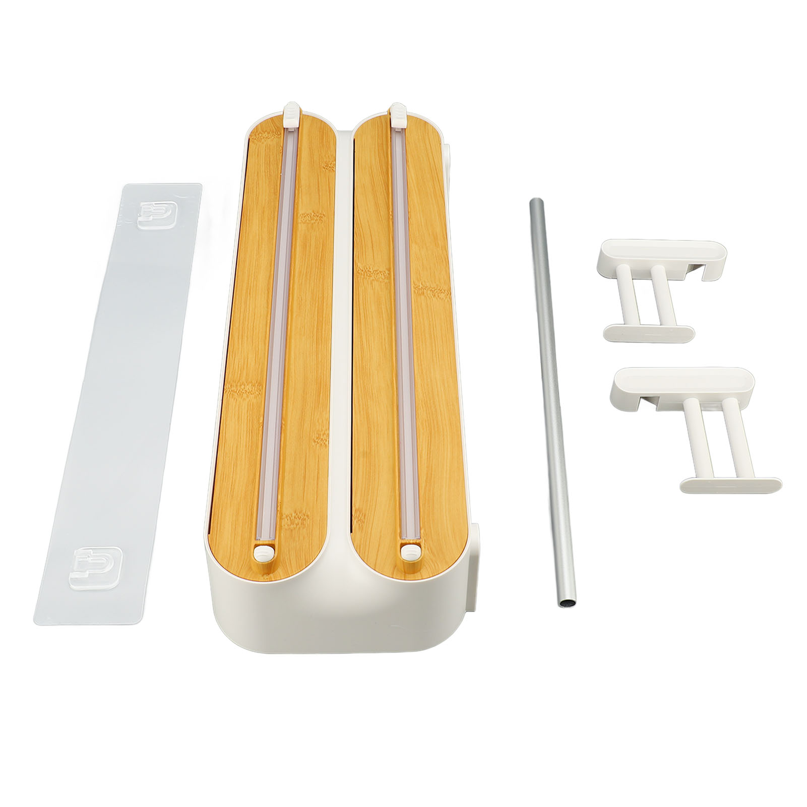 Innovativer 3-in-1-wandabroller Für Kunststofffolien Mit Holzoptik Und Verstellbarem Schneidwerk Für Aluminiumfolie, Wachspapier Und Stretchfolie.