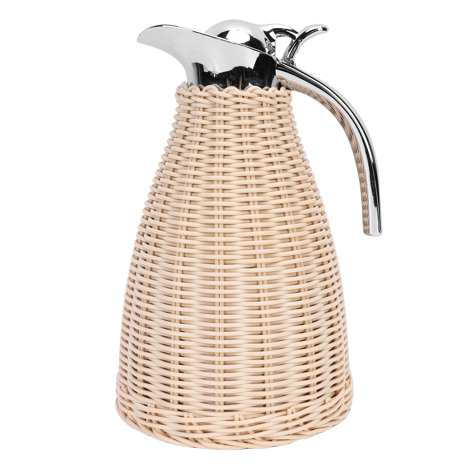 Handgeflochtene, Isolierte Edelstahlkaraffe, Korpus Aus Geflochtenem Rattan, 1,5 L, Dreiwandig, Hält Getränke 12 Stunden Lang Heiß Und 24 Stunden Lang Kalt, Beige Farbe.