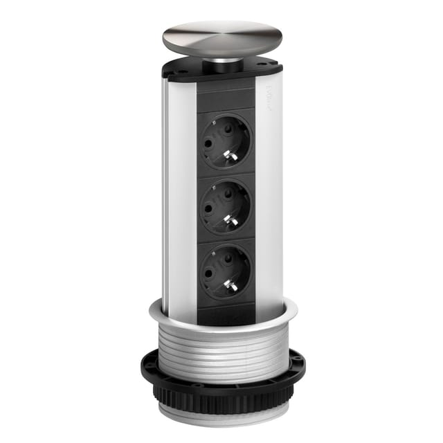 Evoline - Steckdosenleiste Port 3x Schuko Wippdeckel Edelstahl