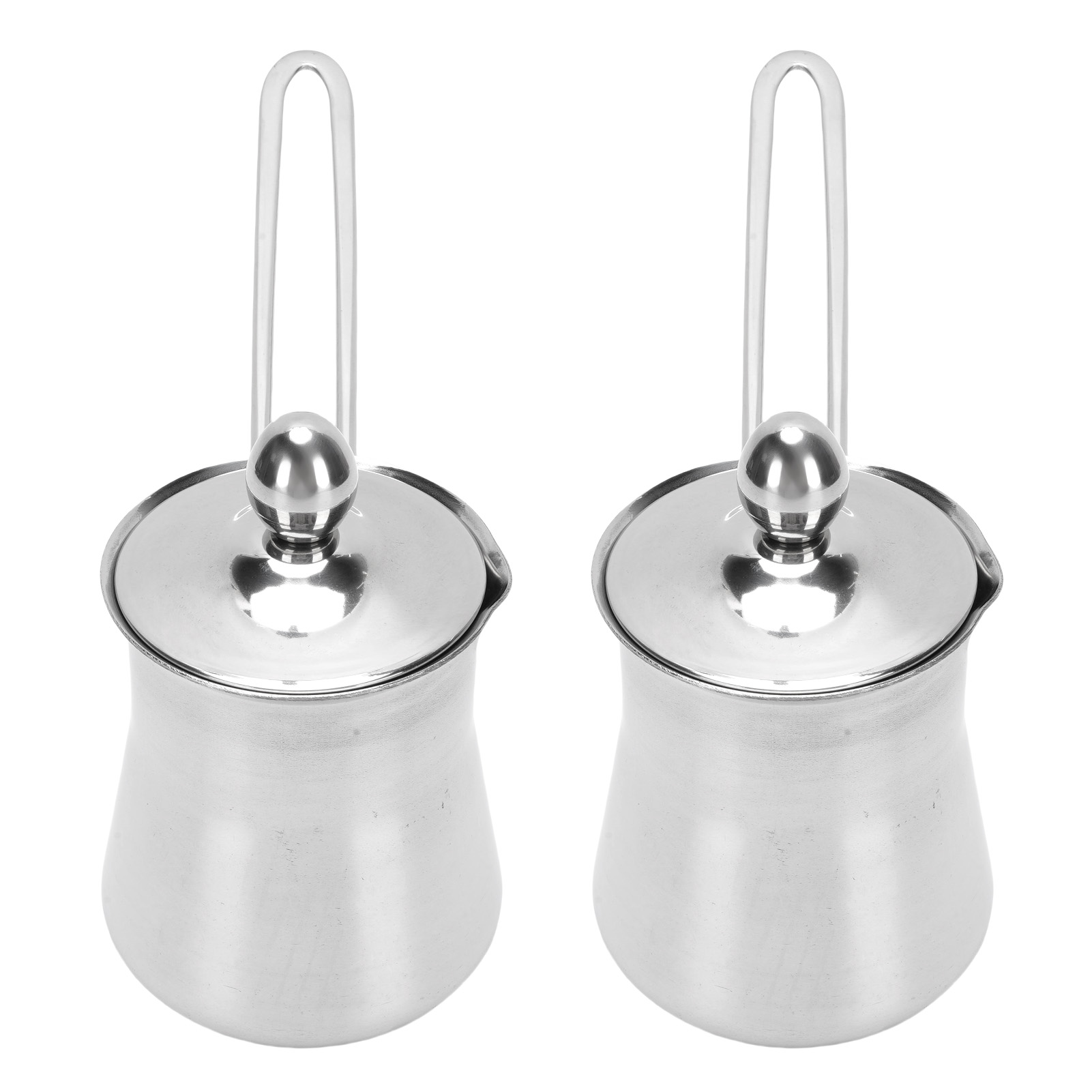 Set Aus 2 Türkischen Kaffeemaschinen 44 Cl Aus Edelstahl, Milch- Und Butterwärmer, Schokoladenschmelzpfanne.